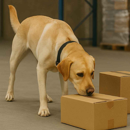 Labrador détectant un colis
